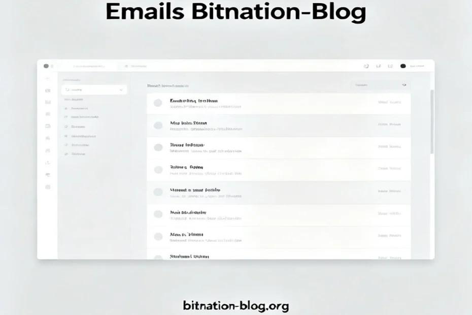 Minimal email dashboard interface with “Emails Bitnation-Blog” heading and bitnation-blog.org branding.